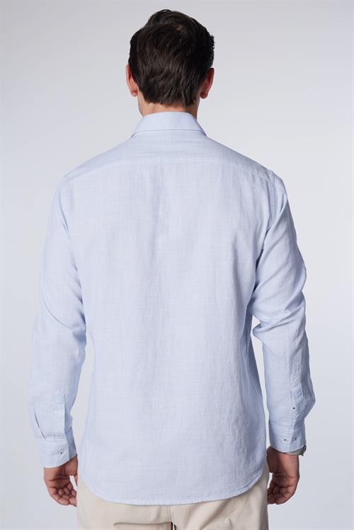 Erkek Regular Fit Klasik Kesim Oversize %100 Pamuk Keten Doku Mavi Gömlek