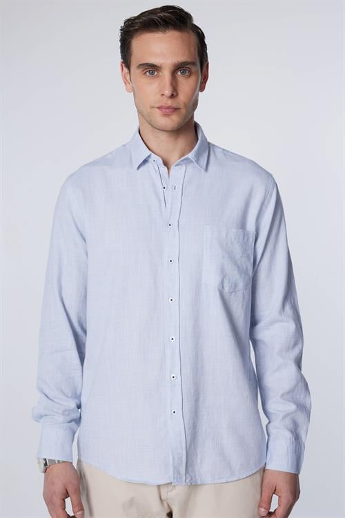 Erkek Regular Fit Klasik Kesim Oversize %100 Pamuk Keten Doku Mavi Gömlek