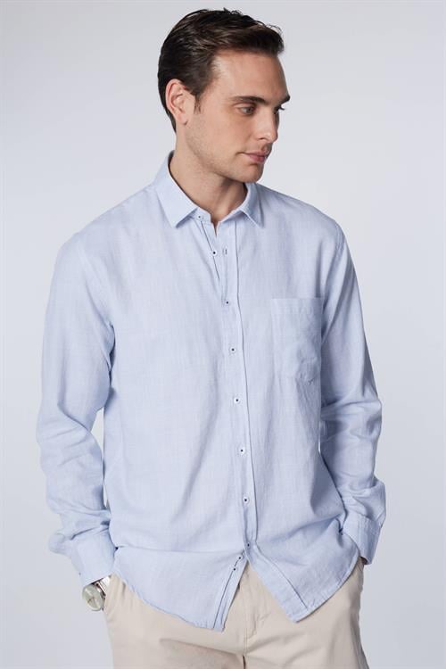 Erkek Regular Fit Klasik Kesim Oversize %100 Pamuk Keten Doku Mavi Gömlek