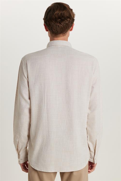 Erkek Regular Fit Klasik Kesim Oversize %100 Pamuk Keten Doku Bej Gömlek