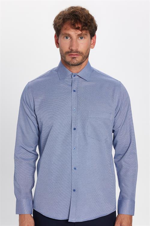Erkek Regular Fit Klasik Kesim Tek Cepli Kravatlık Armürlü Gömlek