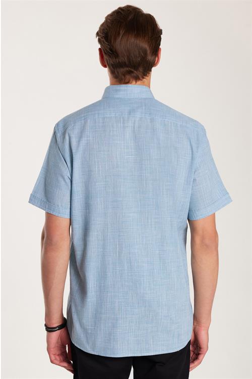 Erkek Regular Fit Klasik Kesim Oversize %100 Pamuk Keten Doku Kareli Düğmeli Yaka Yeşil Gömlek