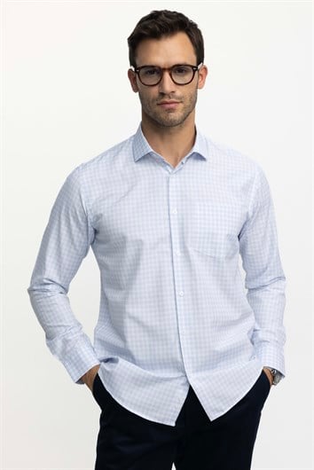Erkek Regular Fit Klasik Kesim Tek Cepli Çizgili Beyaz İtalyan Yaka Gömlek