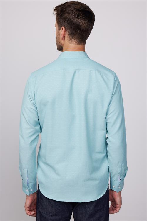 Erkek Regular Fit Klasik Kesim Spor Yaka Armürlü Oxford Garnili Mint Gömlek