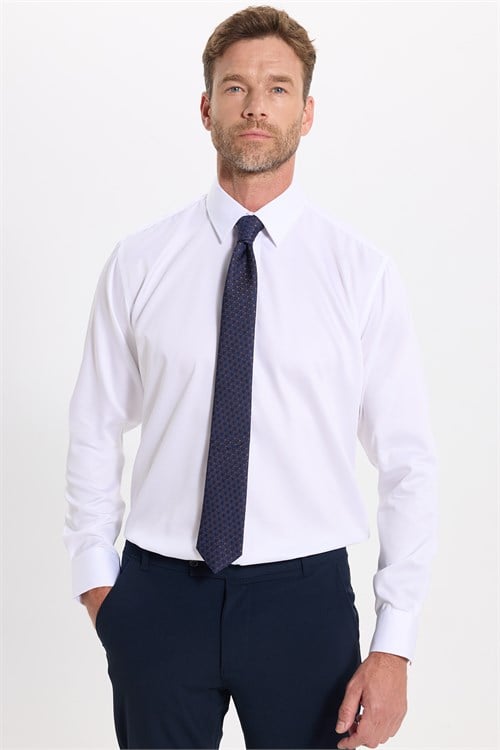 Regular Fit Beyaz Non-Iron %100 Pamuk Doğa Dostu Ekoteks Belgeli  Gömlek
