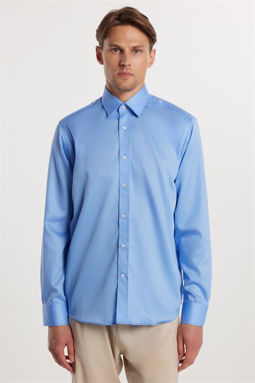 Regular Fit Mavi Non-Iron %100 Pamuk Doğa Dostu Ekoteks Belgeli Ütü Gerektirmez Gömlek