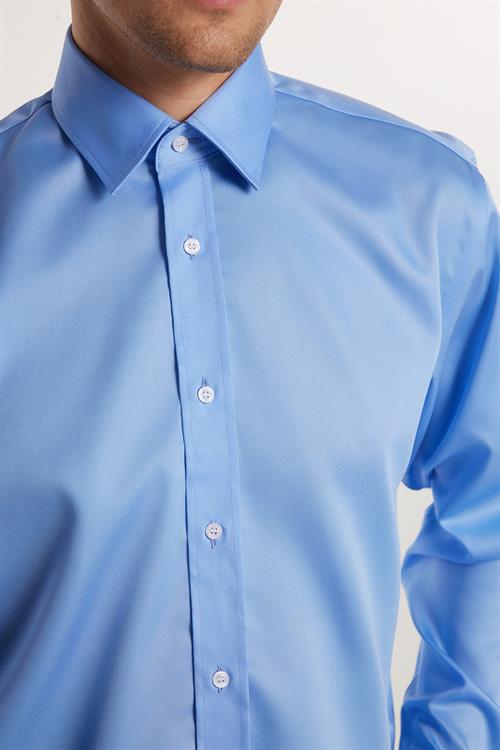 Regular Fit Mavi Non-Iron %100 Pamuk Doğa Dostu Ekoteks Belgeli Ütü Gerektirmez Gömlek