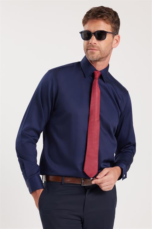 Regular Fit Lacivert Non-Iron %100 Pamuk Doğa Dostu Ekoteks Belgeli Ütü Gerektirmez Gömlek