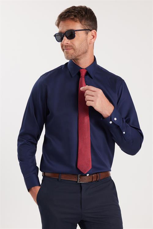 Regular Fit Lacivert Non-Iron %100 Pamuk Doğa Dostu Ekoteks Belgeli Ütü Gerektirmez Gömlek