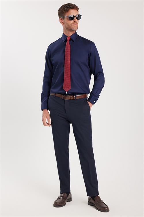 Regular Fit Lacivert Non-Iron %100 Pamuk Doğa Dostu Ekoteks Belgeli Ütü Gerektirmez Gömlek