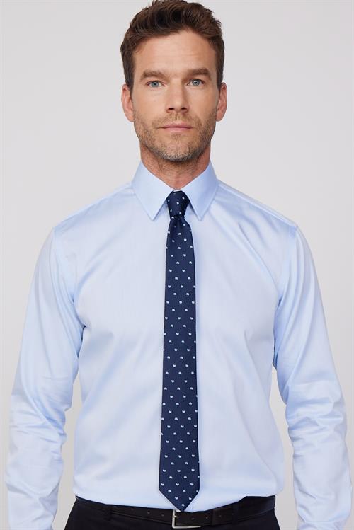 Regular Fit Mavi Non-Iron %100 Pamuk Doğa Dostu Ekoteks Belgeli Ütü Gerektirmez Gömlek