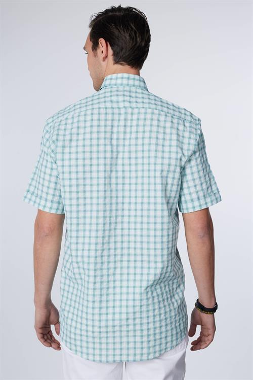 Erkek Regular Fit Klasik Kesim Oversize %100 Pamuk Keten Doku Tek Cep Kareli Düğmeli Yaka Gömlek
