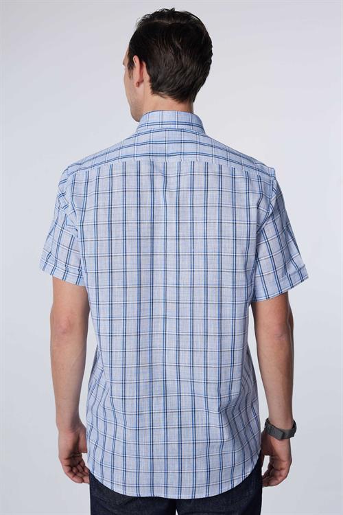 Erkek Regular Fit Klasik Kesim Oversize %100 Pamuk Keten Doku Tek Cep Kareli Düğmeli Yaka Gömlek