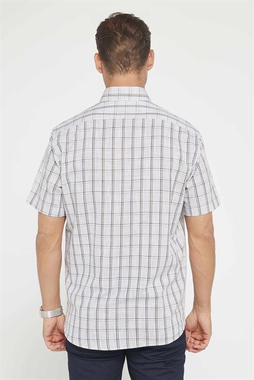 Erkek Regular Fit Klasik Kesim Oversize %100 Pamuk Keten Doku Tek Cep Kareli Düğmeli Yaka Gömlek