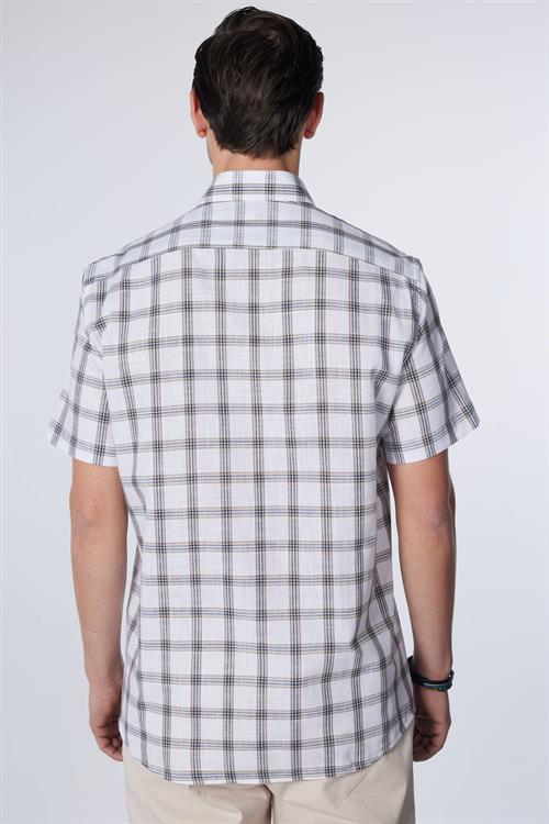 Erkek Regular Fit Klasik Kesim Oversize %100 Pamuk Keten Doku Tek Cep Kareli Düğmeli Yaka Gömlek