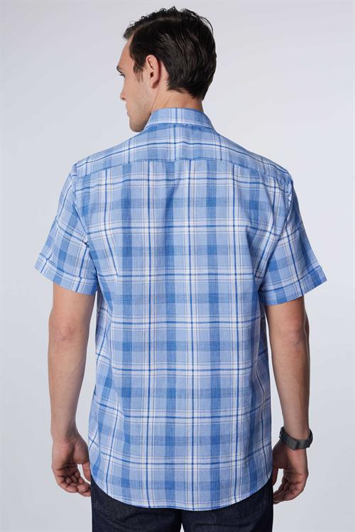 Erkek Regular Fit Klasik Kesim Oversize %100 Pamuk Keten Doku Tek Cep Kareli Düğmeli Yaka Gömlek