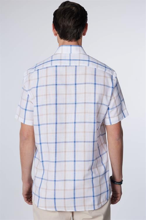 Erkek Regular Fit Klasik Kesim Oversize %100 Pamuk Keten Doku Tek Cep Kareli Düğmeli Yaka Gömlek