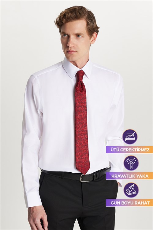 Regular Fit Beyaz Non-Iron %100 Pamuk Doğa Dostu Ekoteks Belgeli  Gömlek