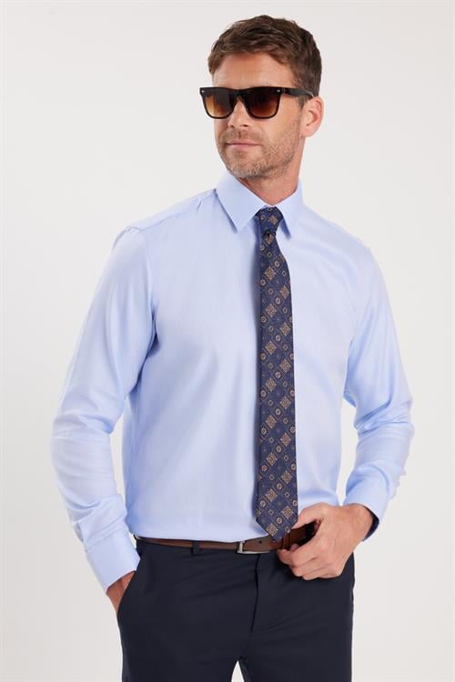 Regular Fit Mavi Non-Iron %100 Pamuk Doğa Dostu Ekoteks Belgeli Ütü Gerektirmez Gömlek