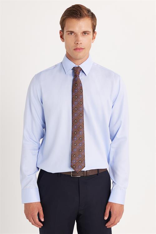Regular Fit Mavi Non-Iron %100 Pamuk Doğa Dostu Ekoteks Belgeli Ütü Gerektirmez Gömlek