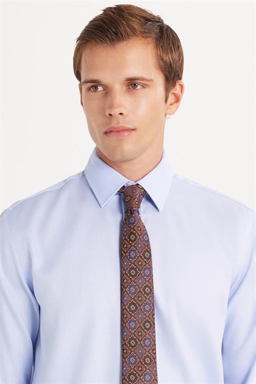 Regular Fit Mavi Non-Iron %100 Pamuk Doğa Dostu Ekoteks Belgeli Ütü Gerektirmez Gömlek