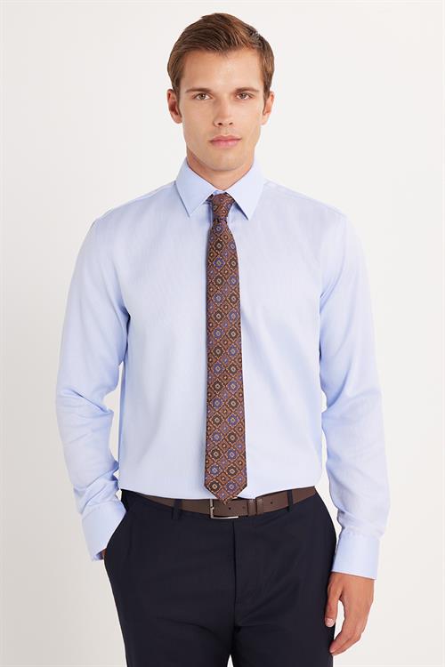 Regular Fit Mavi Non-Iron %100 Pamuk Doğa Dostu Ekoteks Belgeli Ütü Gerektirmez Gömlek