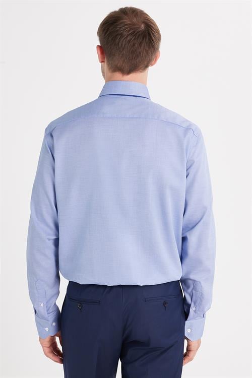 Regular Fit Saks Mavi Non-Iron %100 Pamuk Doğa Dostu Ekoteks Belgeli Ütü Gerektirmez Gömlek