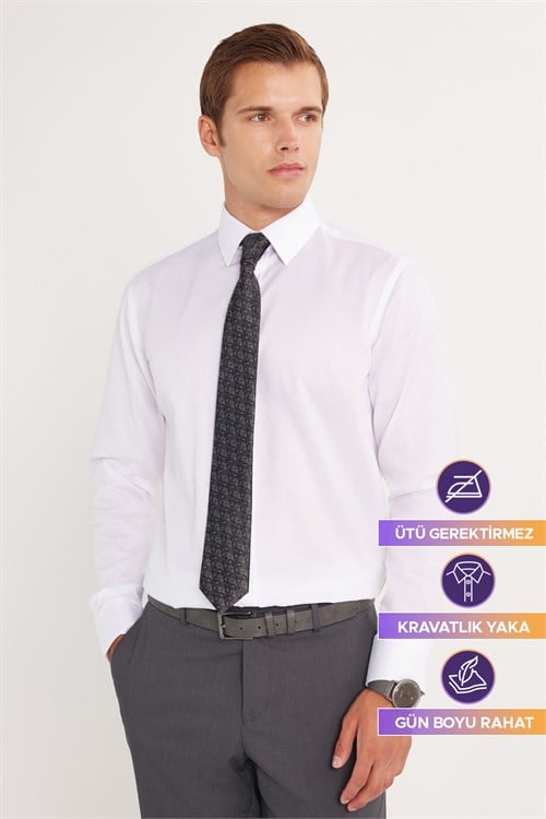 Regular Fit Beyaz Non-Iron %100 Pamuk Doğa Dostu Ekoteks Belgeli  Gömlek