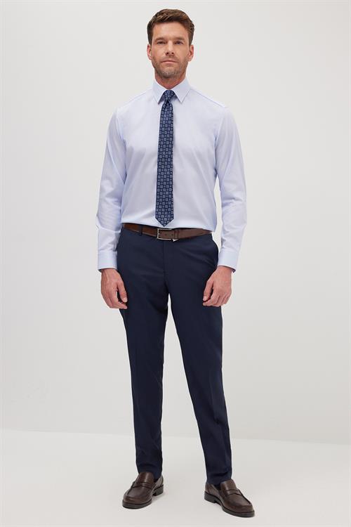 Regular Fit Mavi Non-Iron %100 Pamuk Doğa Dostu Ekoteks Belgeli Ütü Gerektirmez Gömlek