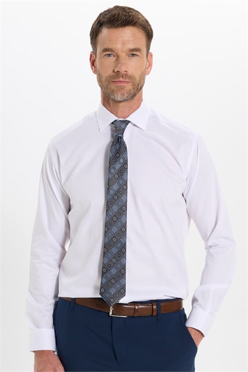 Erkek Regular Fit Rahat Kesim Beyaz Non-Iron Pamuklu  Gömlek