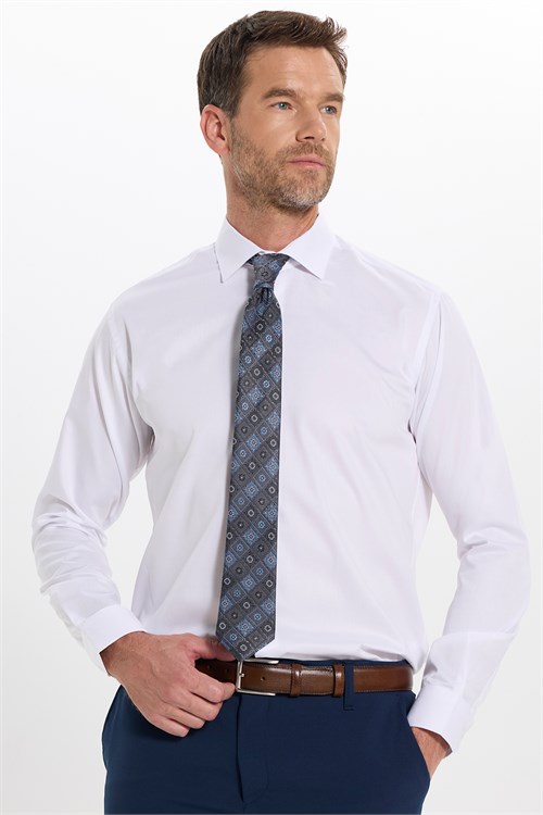 Erkek Regular Fit Rahat Kesim Beyaz Non-Iron Pamuklu  Gömlek