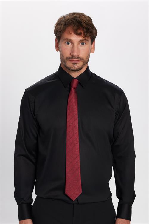 Erkek Regular Fit Klasik Kesim Siyah Non-Iron Pamuklu Ütü Gerektirmez Gömlek