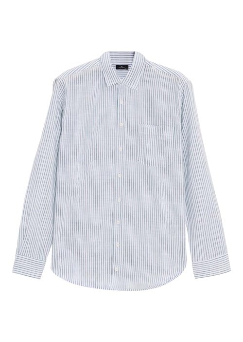 Erkek Regular Fit Klasik Kesim Oversize Uzun Kollu %100 Pamuk Keten Doku Tek Cepli Çizgili Yeşil Gömlek