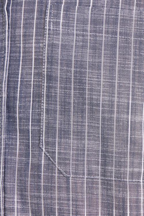 Erkek Regular Fit Klasik Kesim Oversize Uzun Kollu %100 Pamuk Keten Doku Tek Cepli Füme Çizgili Gömlek