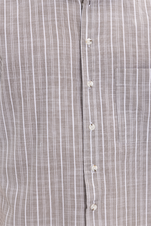 Erkek Regular Fit Klasik Kesim Oversize %100 Pamuk Kısa Kollu Keten Doku Tek Cep Çizgili Gömlek