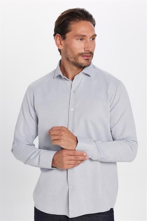 Erkek Regular Fit Rahat Kesim Pamuklu Kolay Ütü Armürlü Gri Gömlek