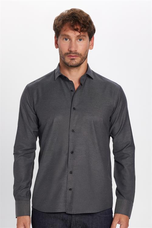 Erkek Regular Fit Rahat Kesim Pamuklu Kolay Ütü Armürlü Antrasit Gömlek