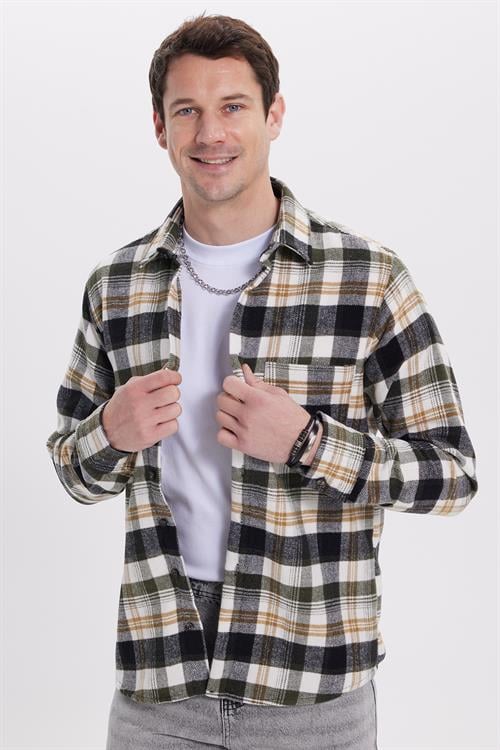 Erkek Regular Fit Rahat Kesim Kışlık Kareli Oduncu Gömlek - 1 Alana 1 Bedava