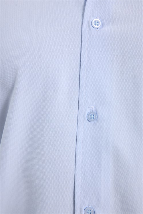 Erkek Regular Fit Klasik Kesim Pamuklu Kısa Kollu Armürlü Mavi Gömlek