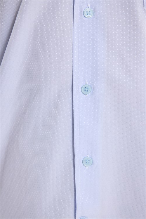 Erkek Regular Fit Klasik Kesim Pamuklu Kısa Kollu Armürlü Mavi Gömlek