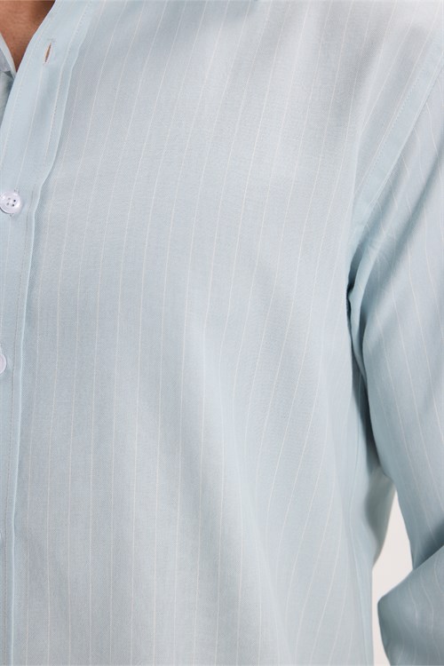 Erkek Regular Fit Rahat Kesim %100 Pamuk Premium Rahat Kumaş Uzun Kollu Çigili Mint Gömlek