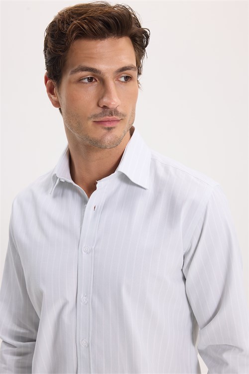 Erkek Regular Fit Rahat Kesim %100 Pamuk Premium Uzun Kollu Mint Çizgili Gömlek
