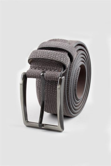 Erkek %100 Hakiki Deri 3,5 cm Klasik Gri Kemer