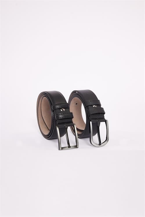 Erkek 2li Set 3,5 Cm Klasik Siyah Kemer