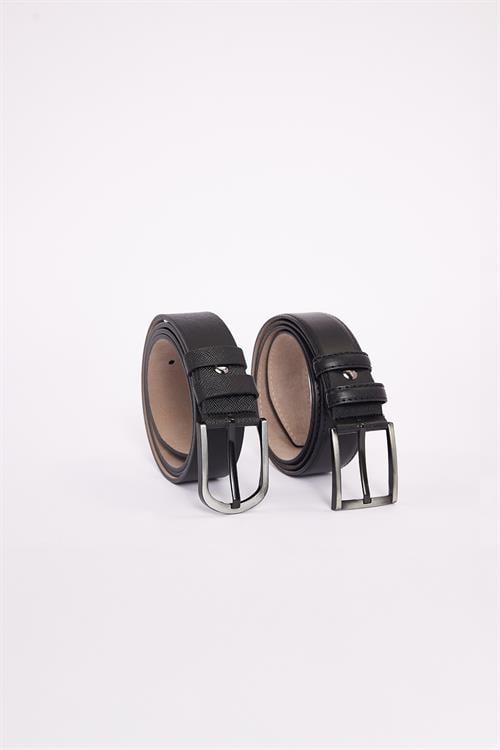 Erkek 2li Set 3,5 Cm Klasik Siyah Kemer