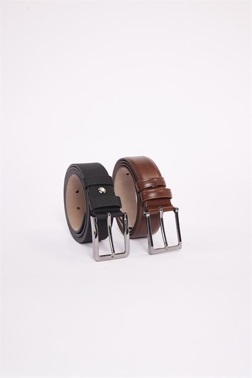 Erkek 2li Set 3,5 Cm Klasik Siyah 3,5 Cm Klasik Kahverengi Kemer