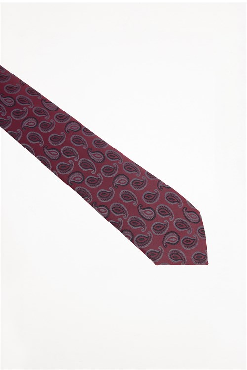 Erkek Bordo Paisley Desenli Klasik Kravat ve Cep Mendili Takımı