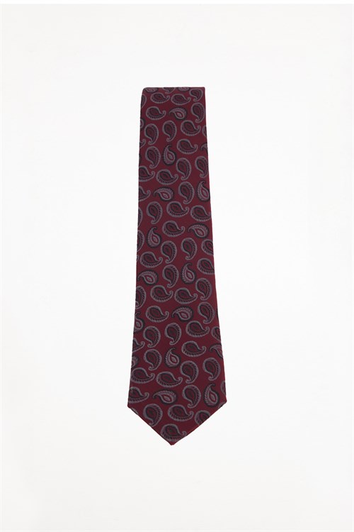 Erkek Bordo Paisley Desenli Klasik Kravat ve Cep Mendili Takımı
