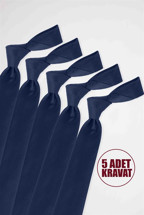 5li Paket Düz İnce Lacivert Erkek Kravat