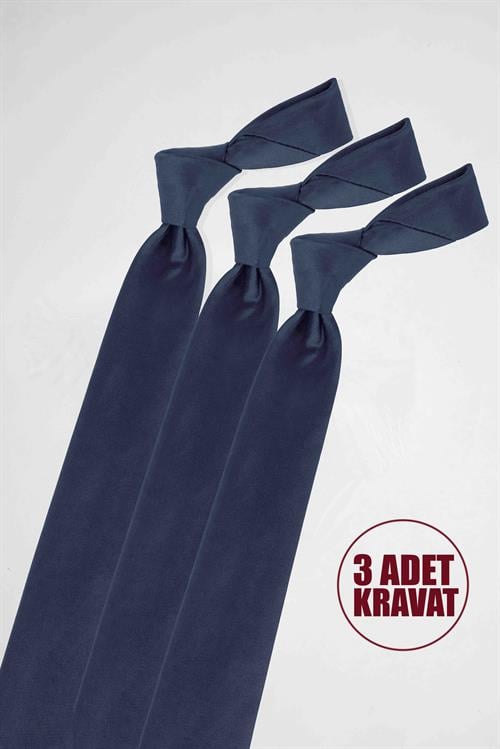 3lü Paket Düz İnce Lacivert Erkek Kravat